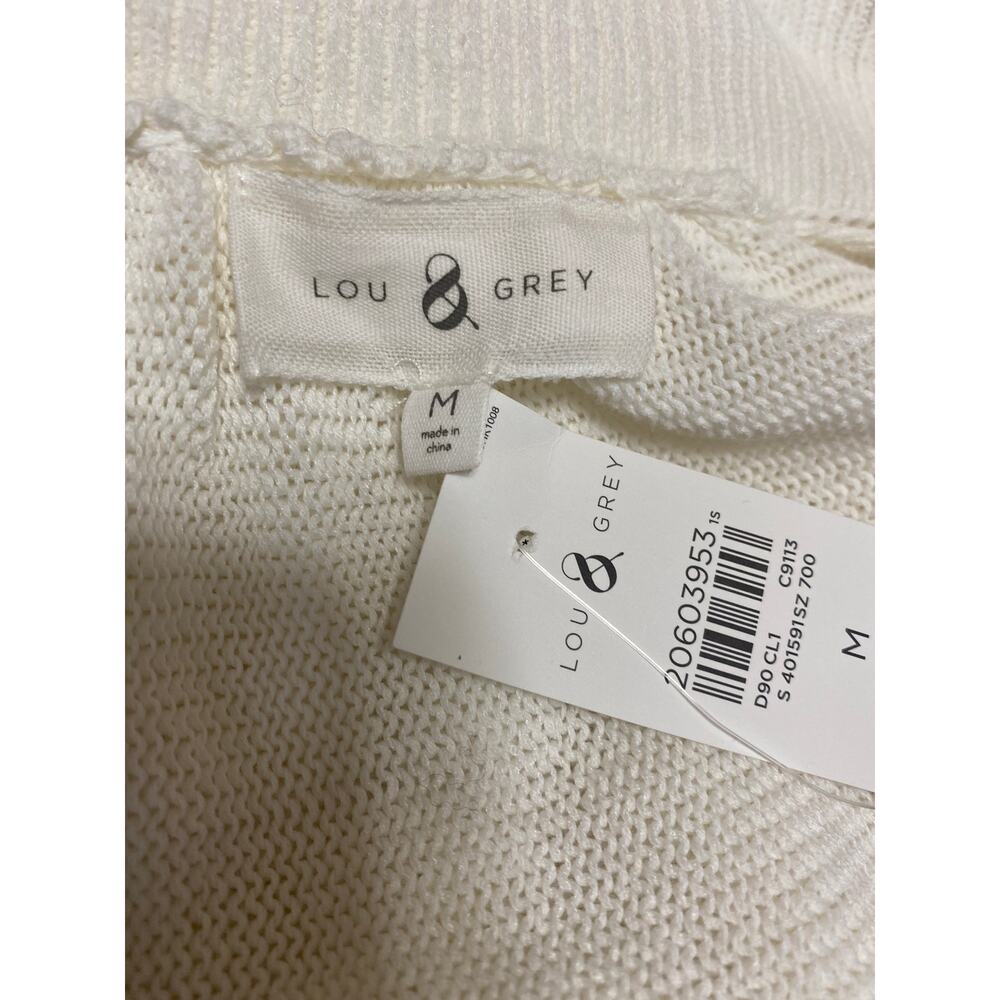 NEW Lou & Grey White Open Front Long Sleeve Knit Drawstring Cardigan Sweater M - Picture 3 of 3